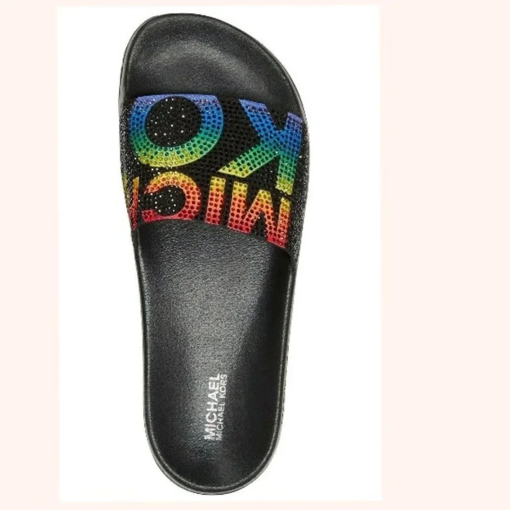 Michael Kors Womens Gilmore Rainbow🌈Pride Pool Slide Sandals 7 & 8 - Picture 5 of 6
